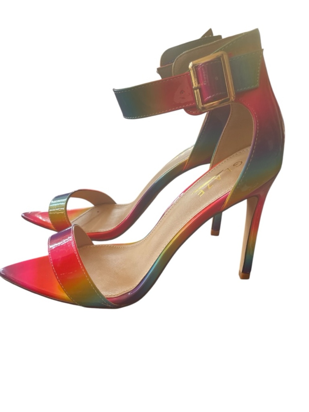 GLAZE Rainbow Patent Pointed-Toe Ankle Strap Heels - Multicolor